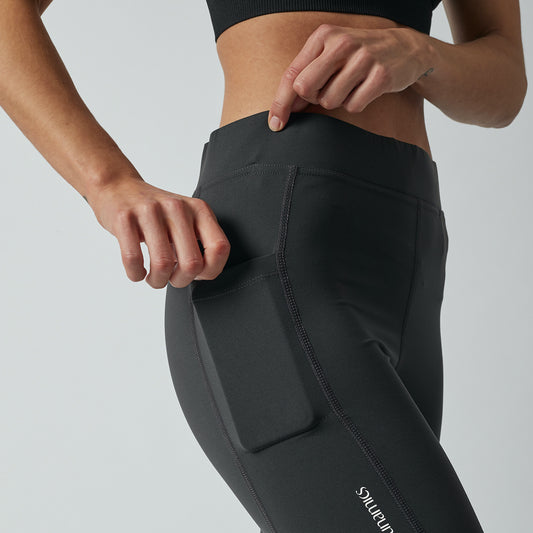 Kurze Lauftights Damen, schwarz, mit Tasche