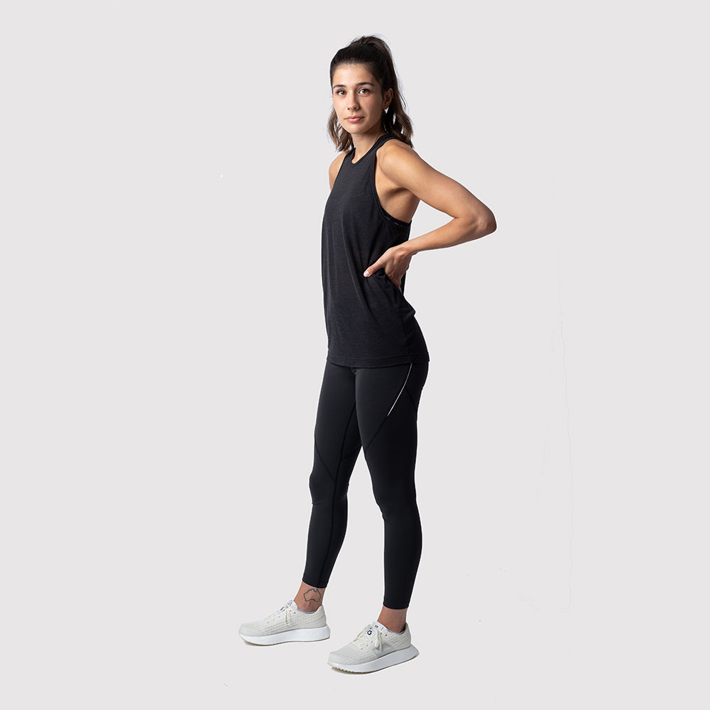 Lange Lauftights Damen, schwarz, ohne Tasche